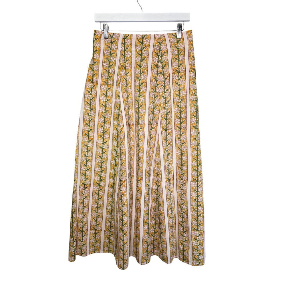 Madison Mathews Maxi Skirt Women M Yellow Floral Block Print Cotton Boho Prairie